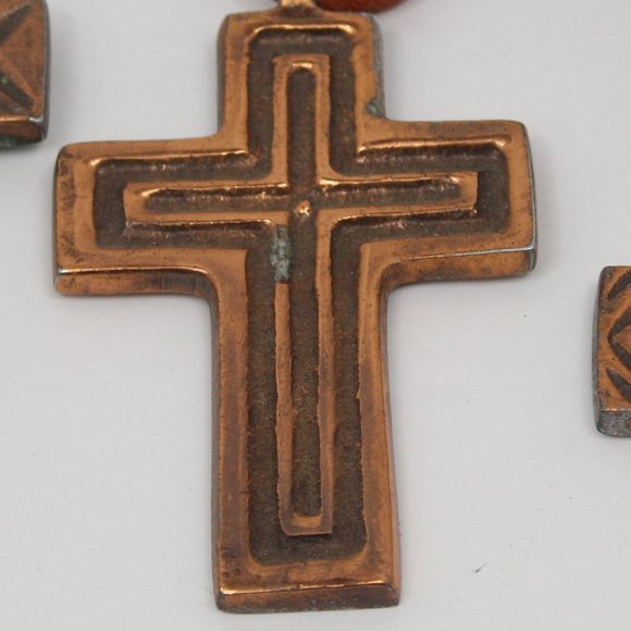 Copper Crosses (3) with Leather Ties - Picture 5 of 7